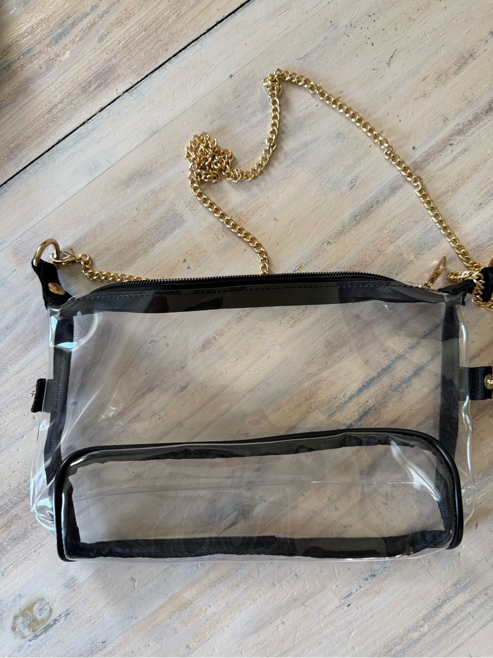 Clear Mini Crossbody Bag with Black Trim and Gold Chain - Picture 2 of 2